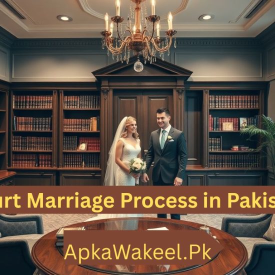 Bride and groom standing in a legal office after completing court marriage process in Pakistan – ApkaWakeel.pk
